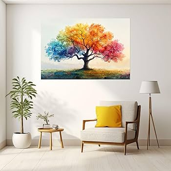 Amazon.co.jp: JOSUE 絵画 インテリア 命の木 カラフルツリー